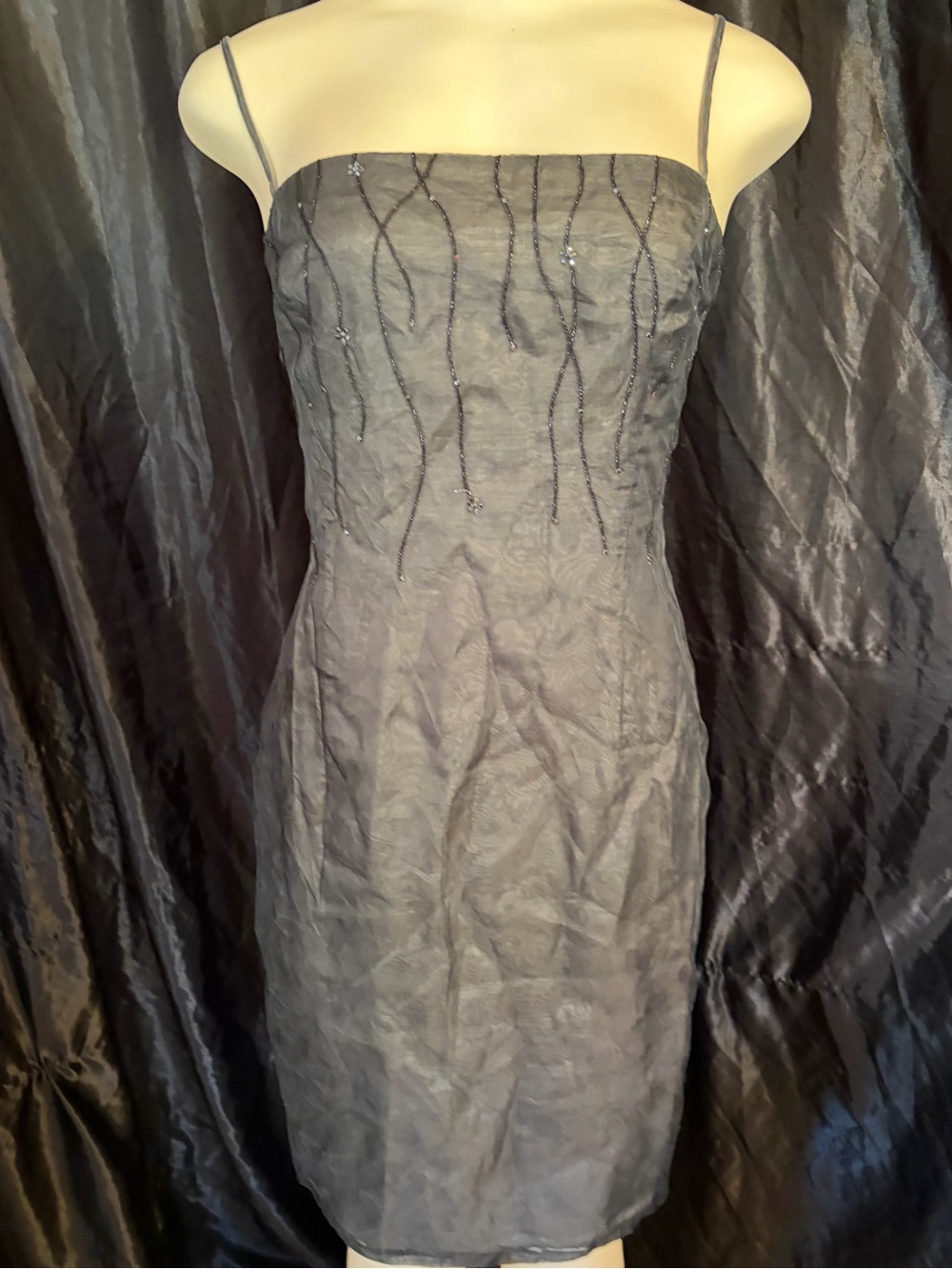 Laundry By Shelli Segal Charcoal Grey Spaghetti Strap Mini Dress